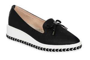 MOKASYNY DAMSKIE Z KOKARDKĄ CZARNY