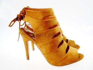 Botki damskie zamszowe OPEN TOE szpilki sandałki Camel